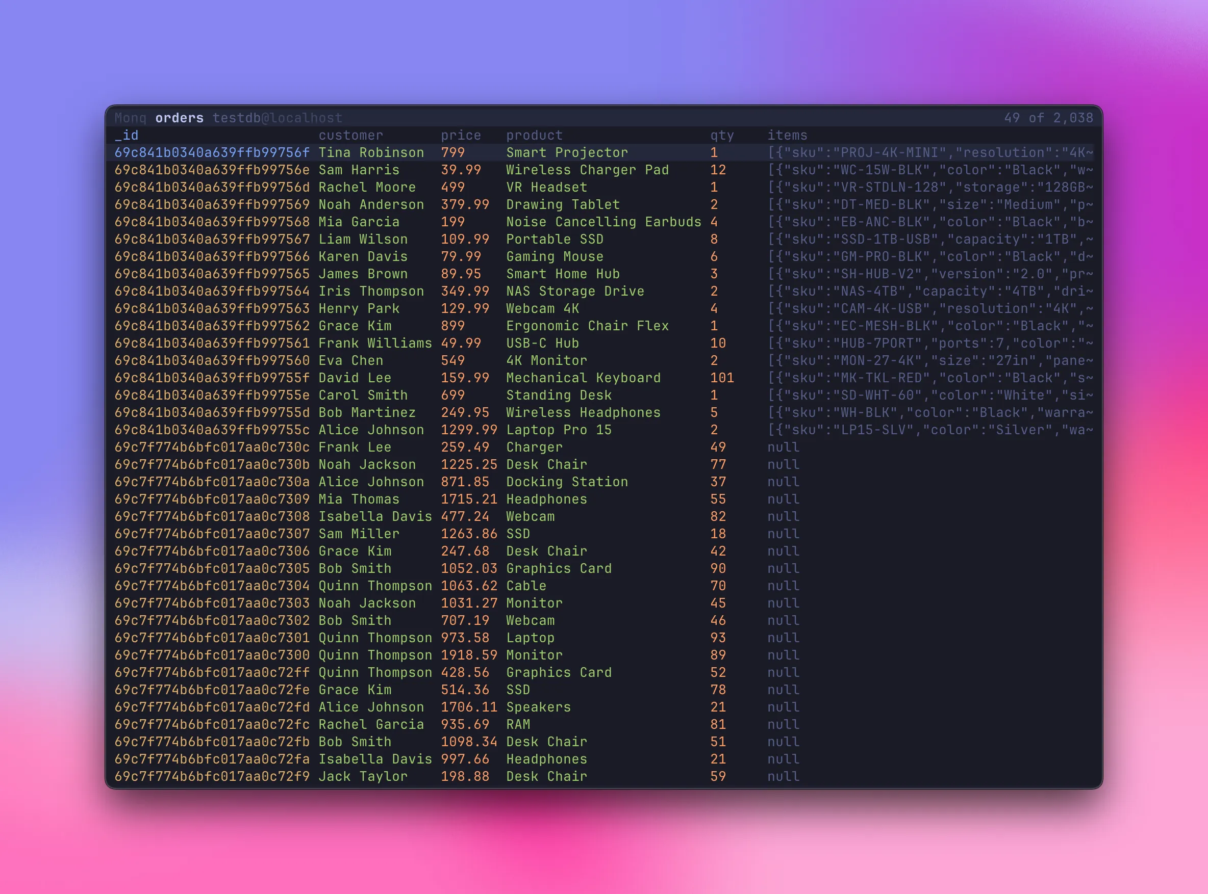 Document list with smart columns and inline query bar