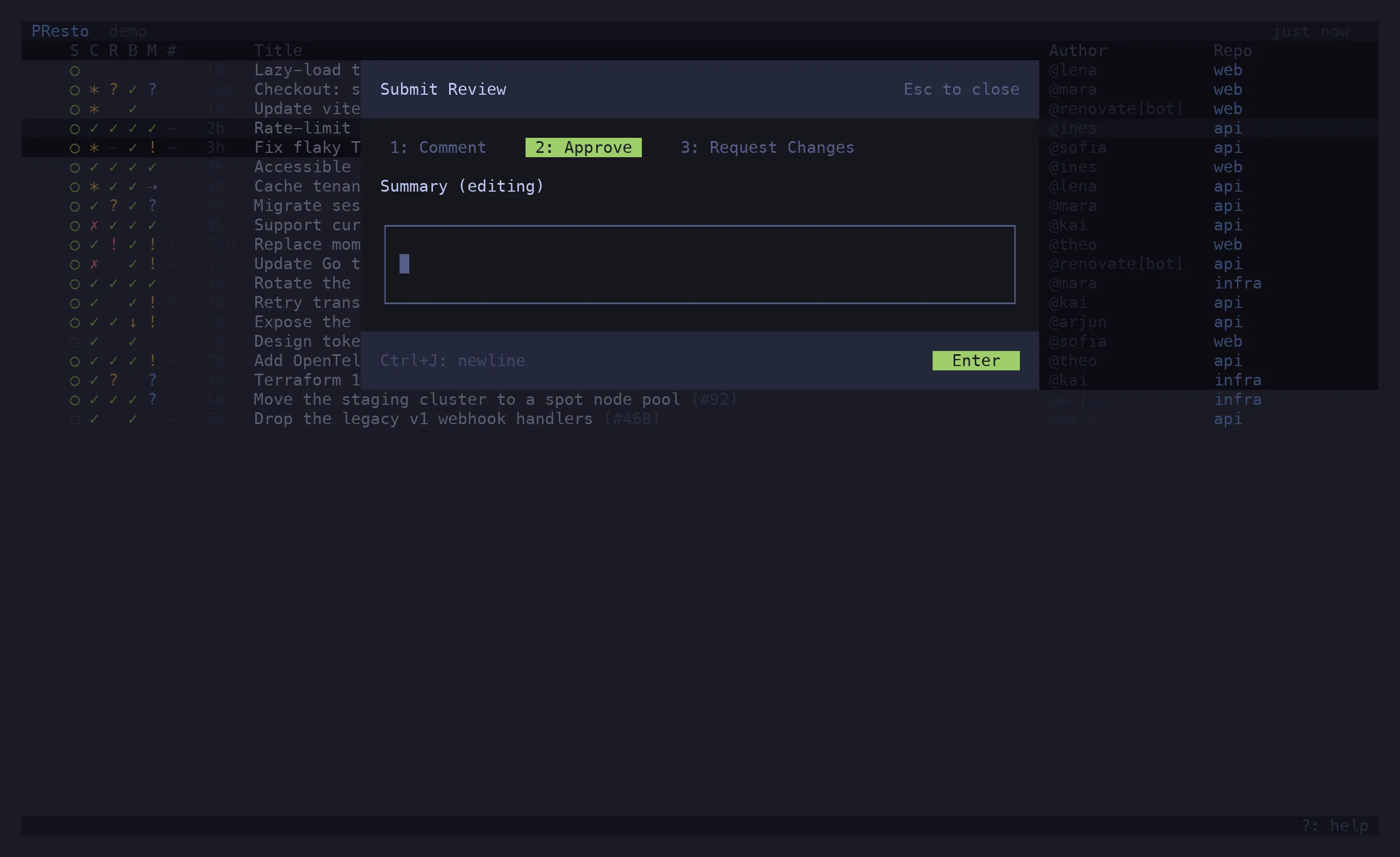 The review dialog