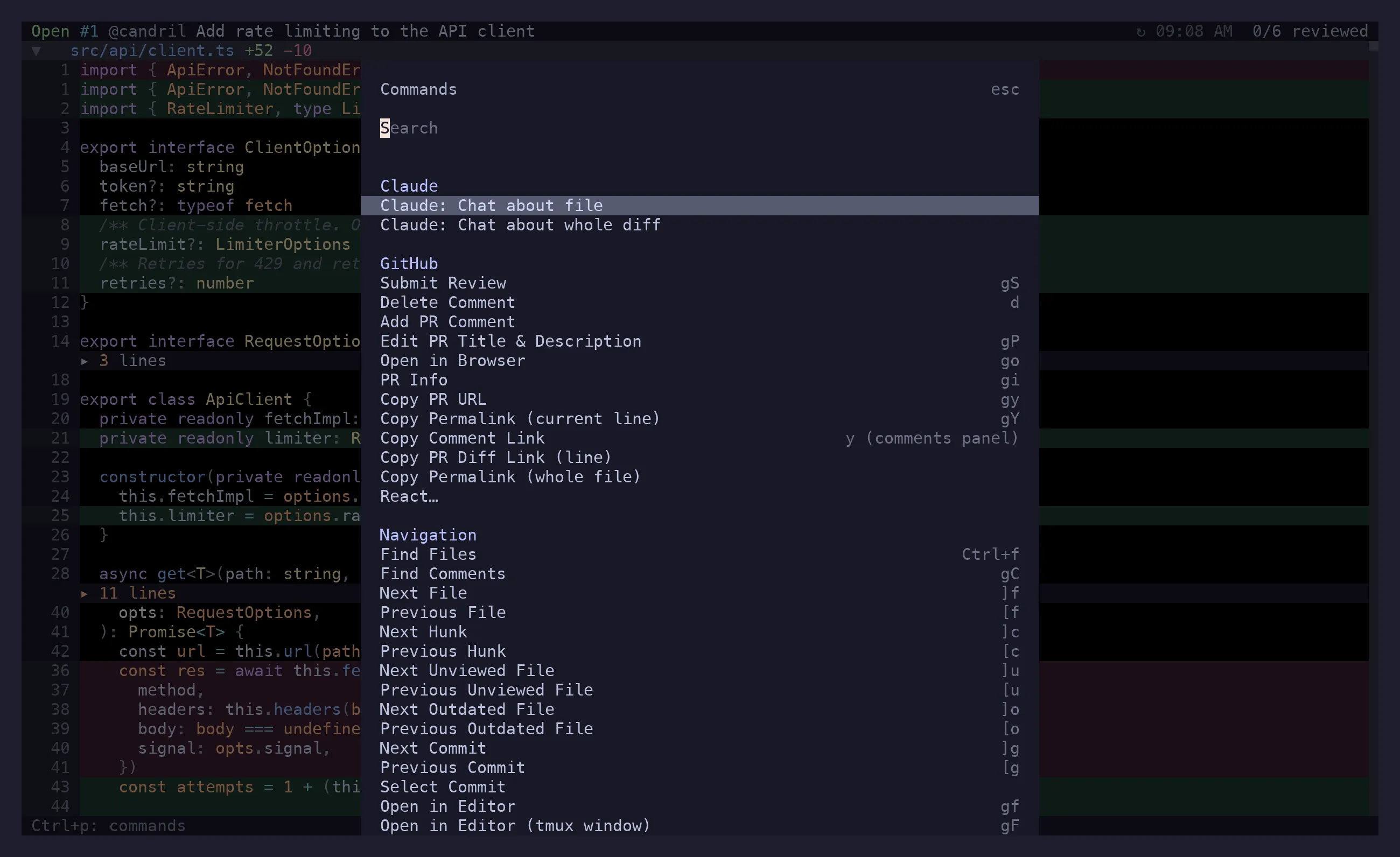 The action menu