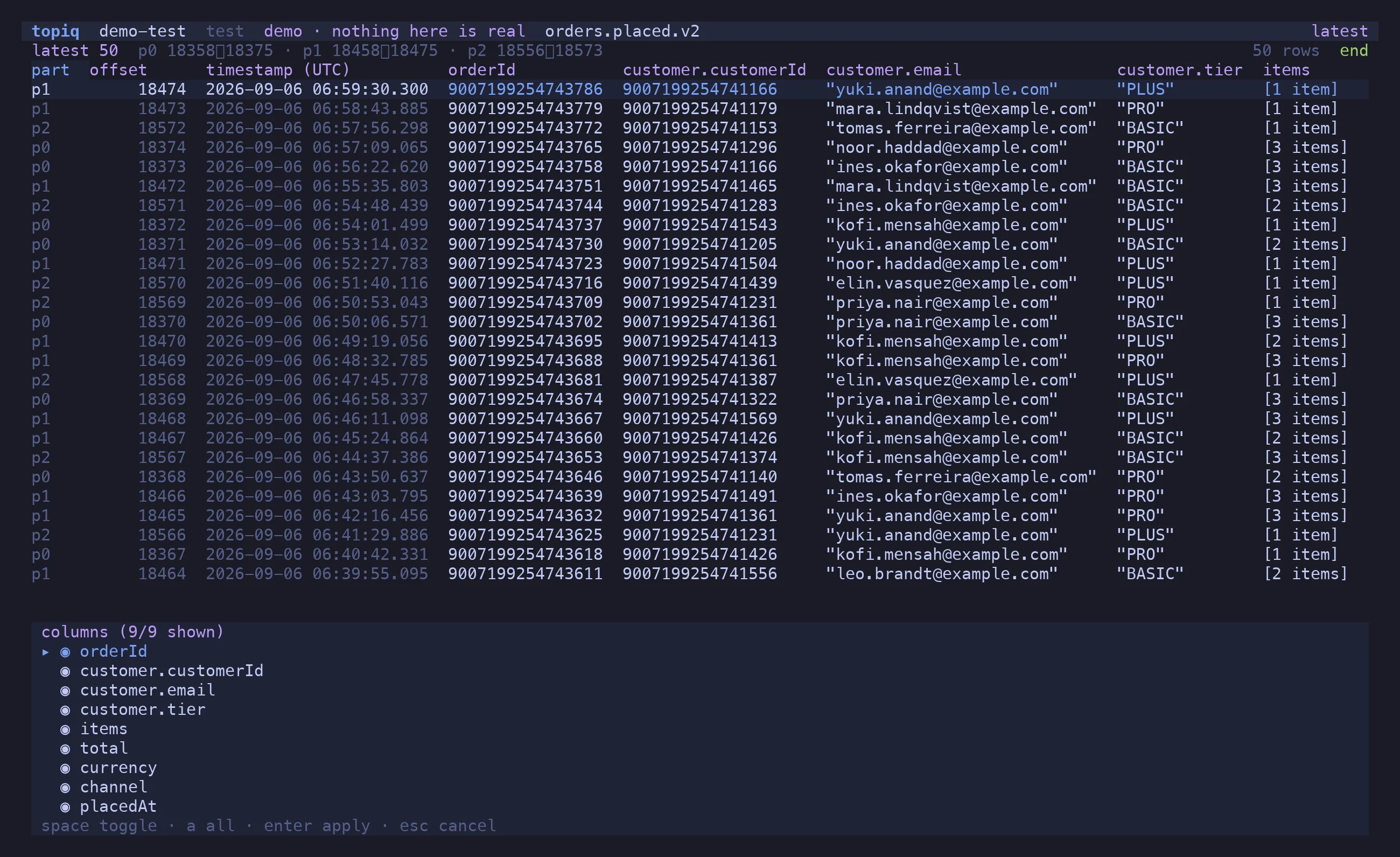 The column picker