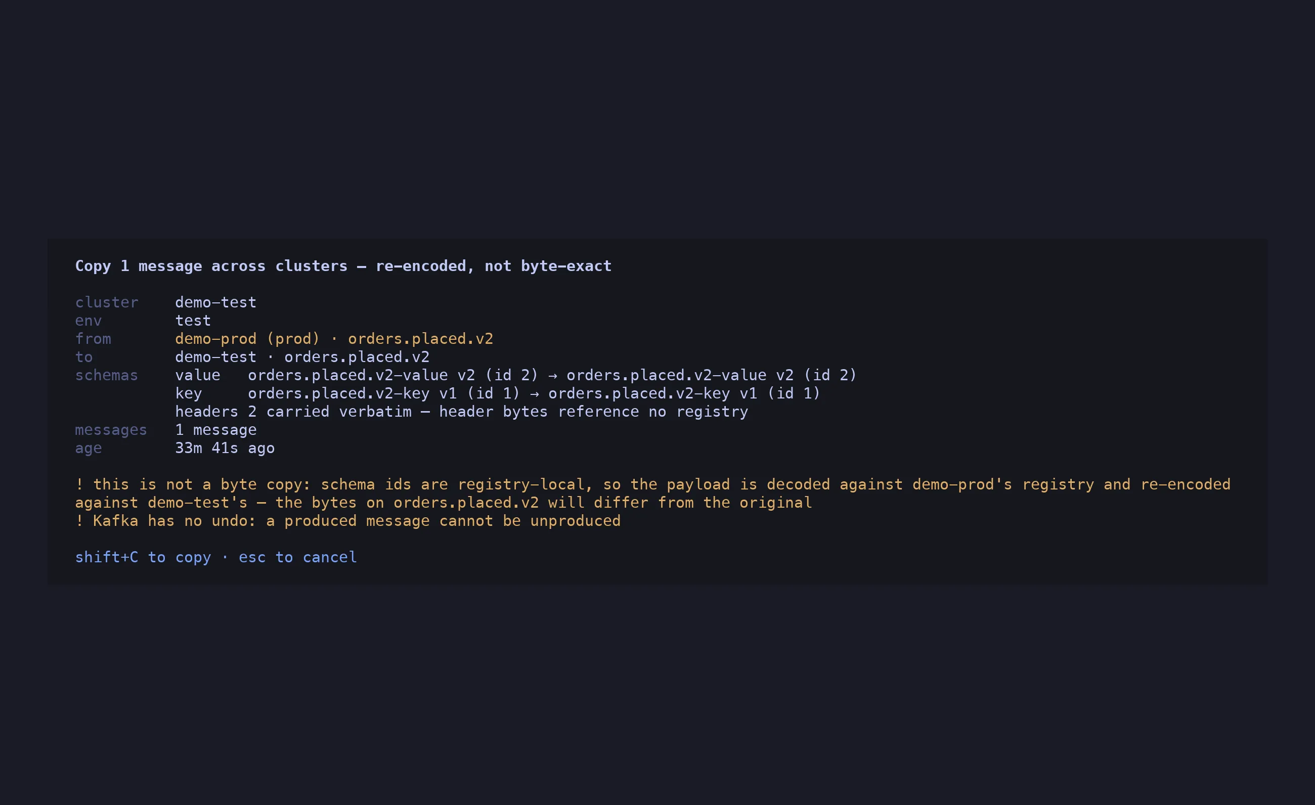 The cross-cluster copy dialog