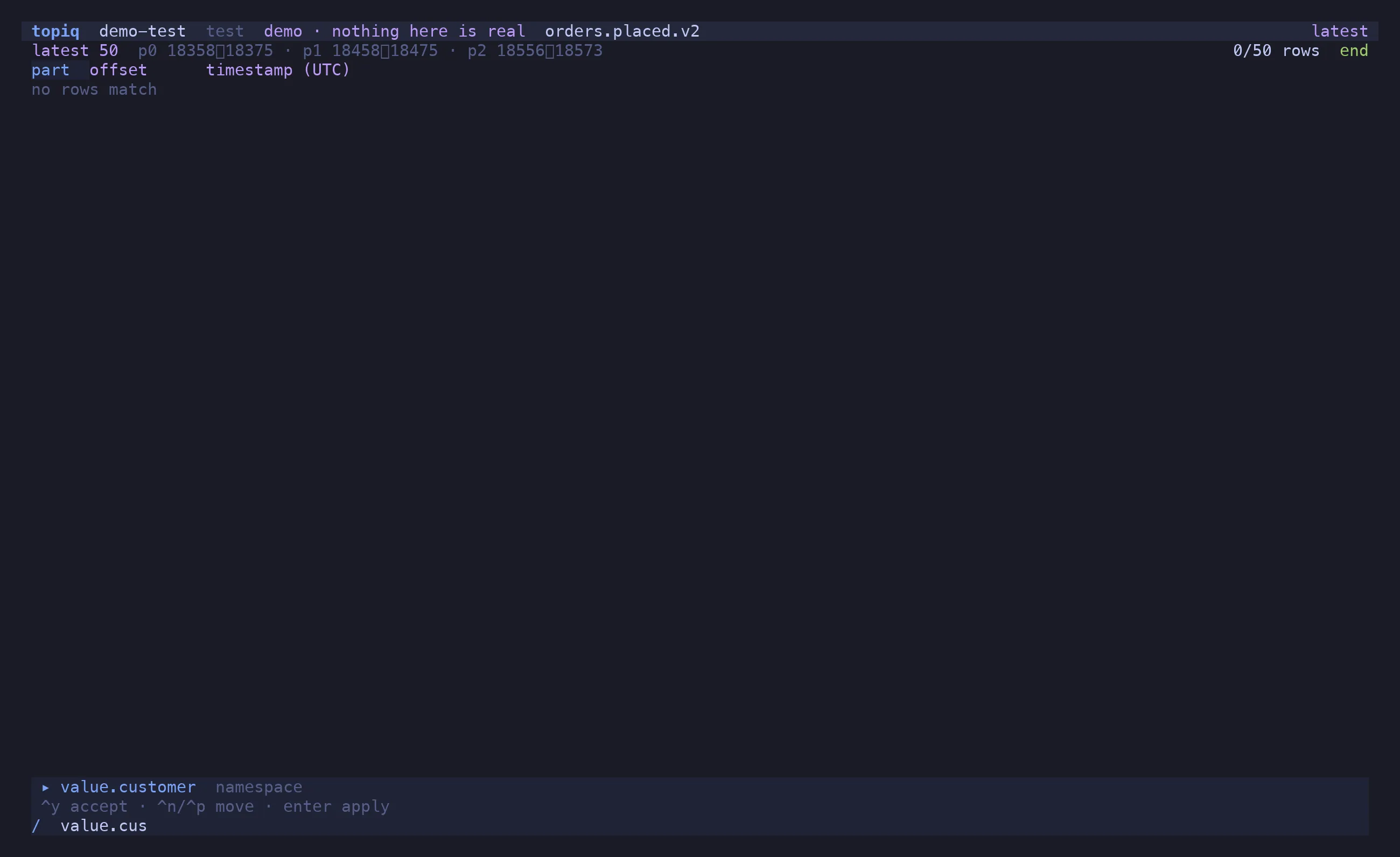 The filter bar with suggestions